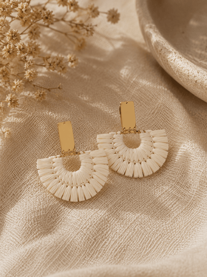 Boucles CAPRI - Raphia crème et plaqué or