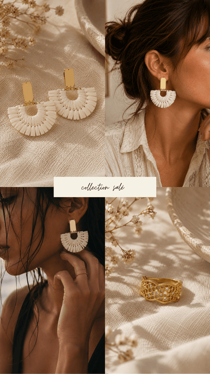 Boucles CAPRI - Raphia crème et plaqué or