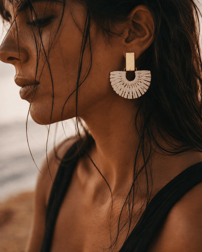 Boucles CAPRI - Raphia crème et plaqué or