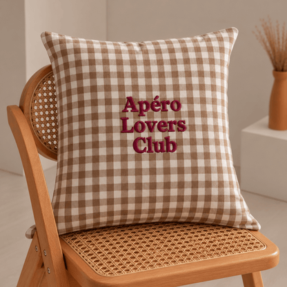 Housse de coussin vichy brodé personnalisable - LPC