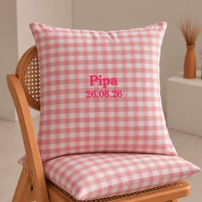 Housse de coussin vichy brodé personnalisable - LPC