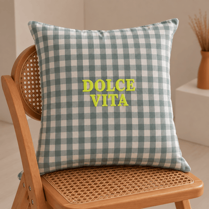 Housse de coussin vichy brodé personnalisable - LPC
