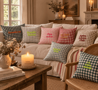 Housse de coussin vichy brodé personnalisable - LPC