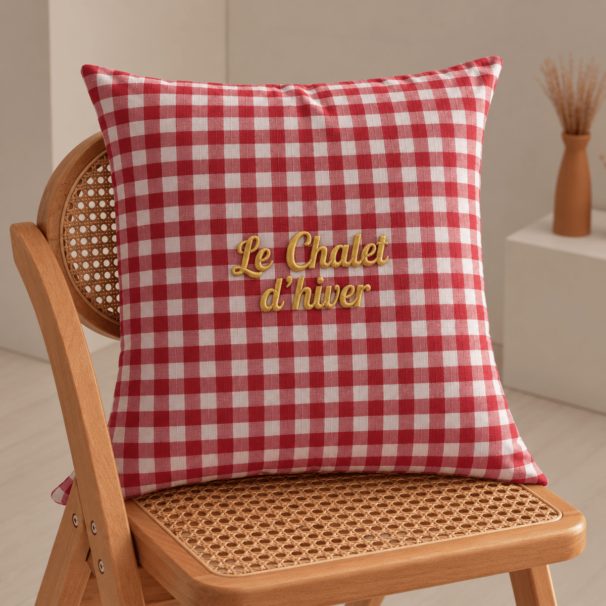 Housse de coussin vichy brodé personnalisable - LPC