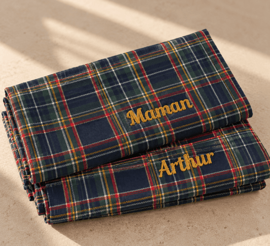 Serviettes TARTAN brodées personnalisables - Lot de 6 - LPC