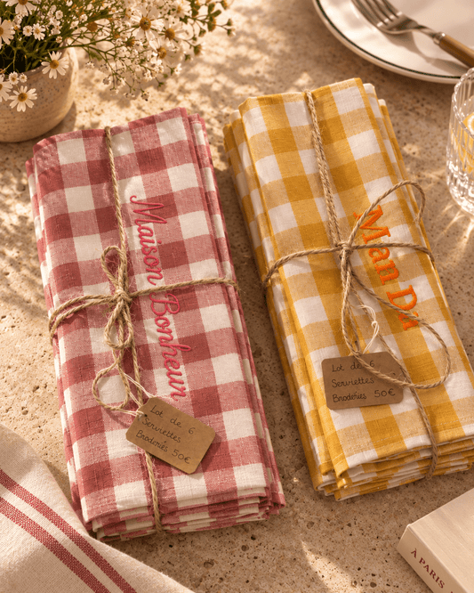 Serviettes vichy brodées personnalisable - Lot de 4 - LPC
