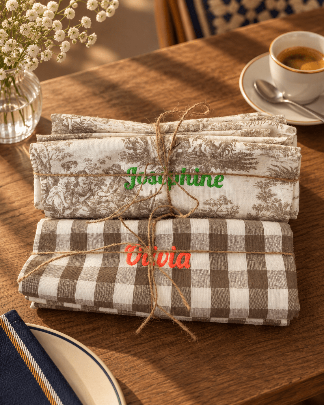 Serviettes vichy brodées personnalisable - Lot de 4 - LPC