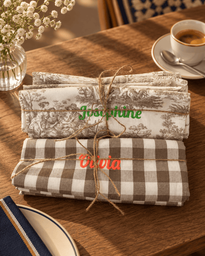 Serviettes vichy brodées personnalisable - Lot de 4 - LPC