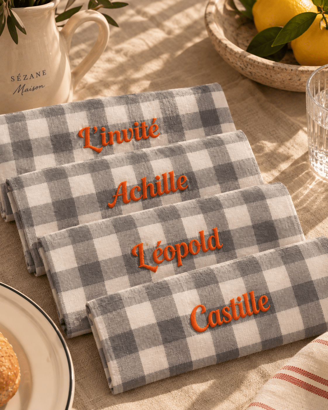 Serviettes vichy brodées personnalisables - Lot de 6 - LPC