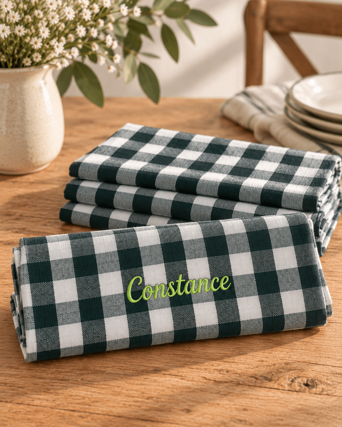 Serviettes vichy brodées à personnaliser - Lot de 4 - LPC