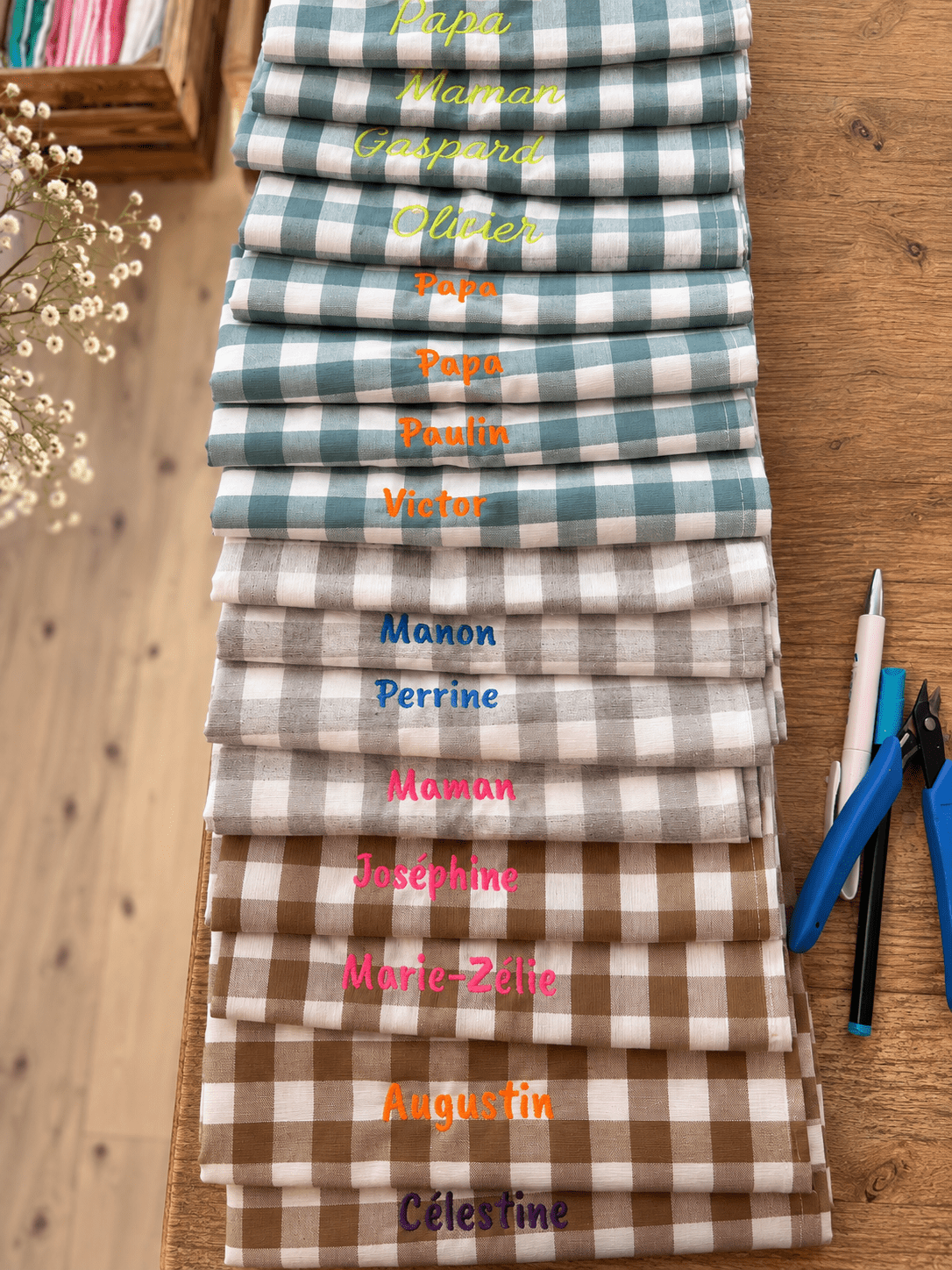 Serviettes vichy brodées à personnaliser - Lot de 4 - LPC