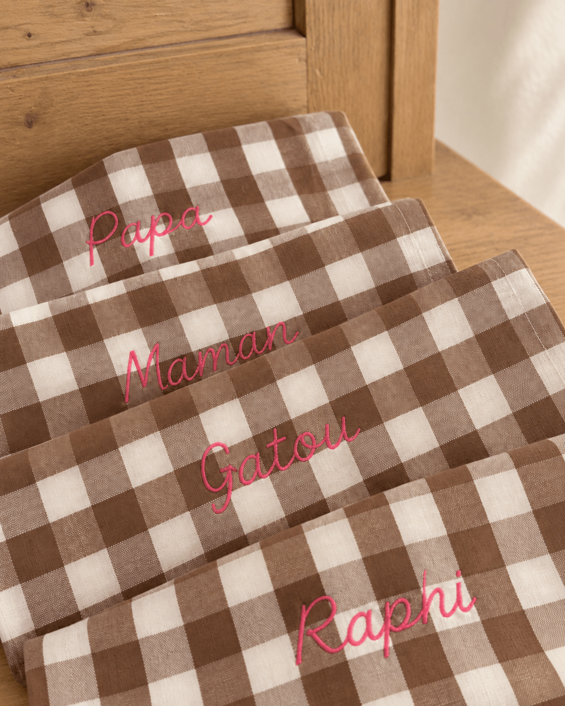 Serviettes vichy brodées à personnaliser - Lot de 4 - LPC