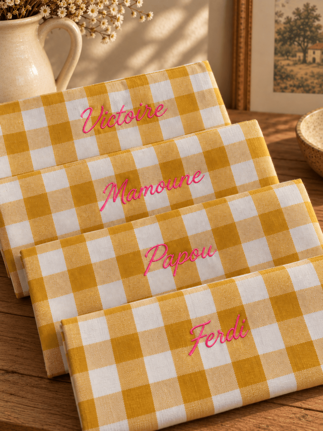 Serviettes vichy brodées à personnaliser - Lot de 4 - LPC