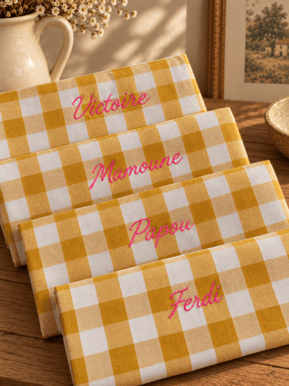 Serviettes vichy brodées à personnaliser - Lot de 4 - LPC